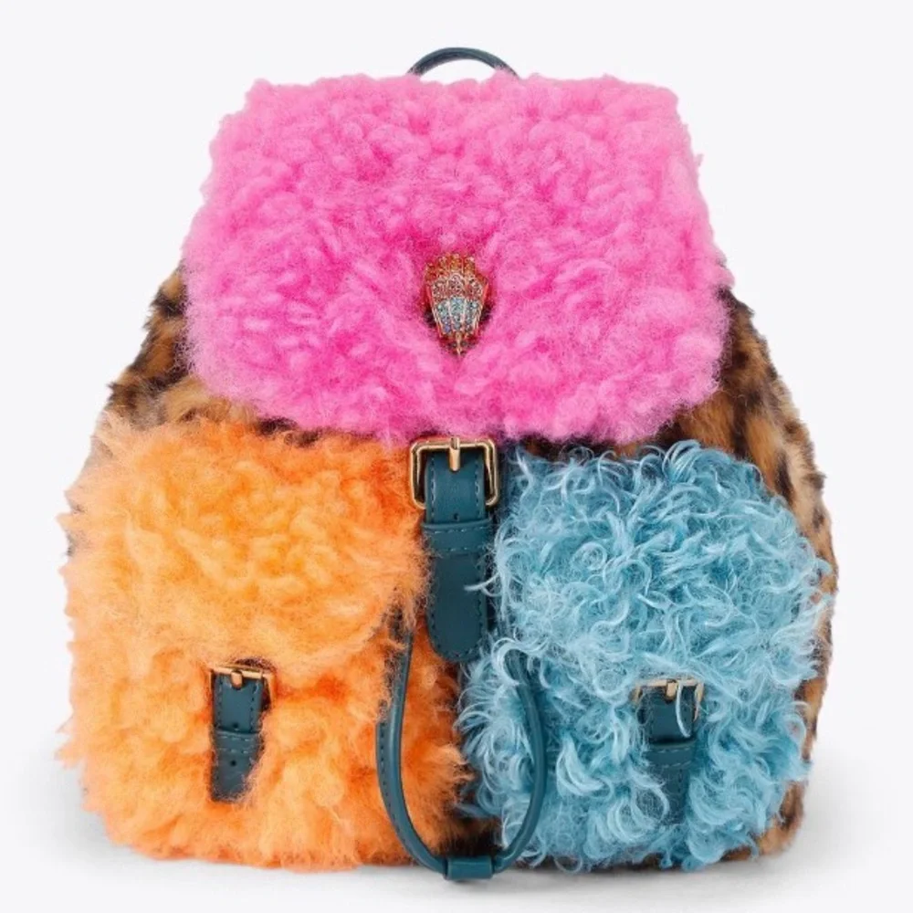 🩷🧡KURT GEIGER LONDON SMALL HOXTON MULTICOLOR🐆FUR BACKPACK🎒🩵🤎 - Picture 1 of 10